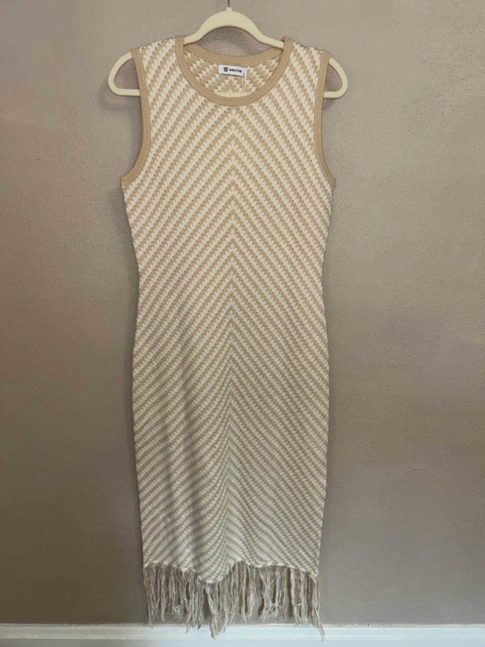 crochet fringe Sleeveless Chevron Maxi Dress in Cream - Picture 2 of 4